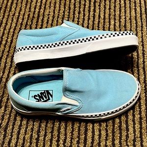 These are blue vans shoes. They have been warn a few times